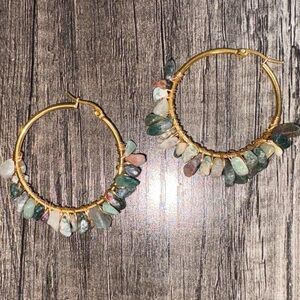 NWOT Gold Hoop Earrings w/ Natural Stone Accents Hypoallergenic Boho Hoops